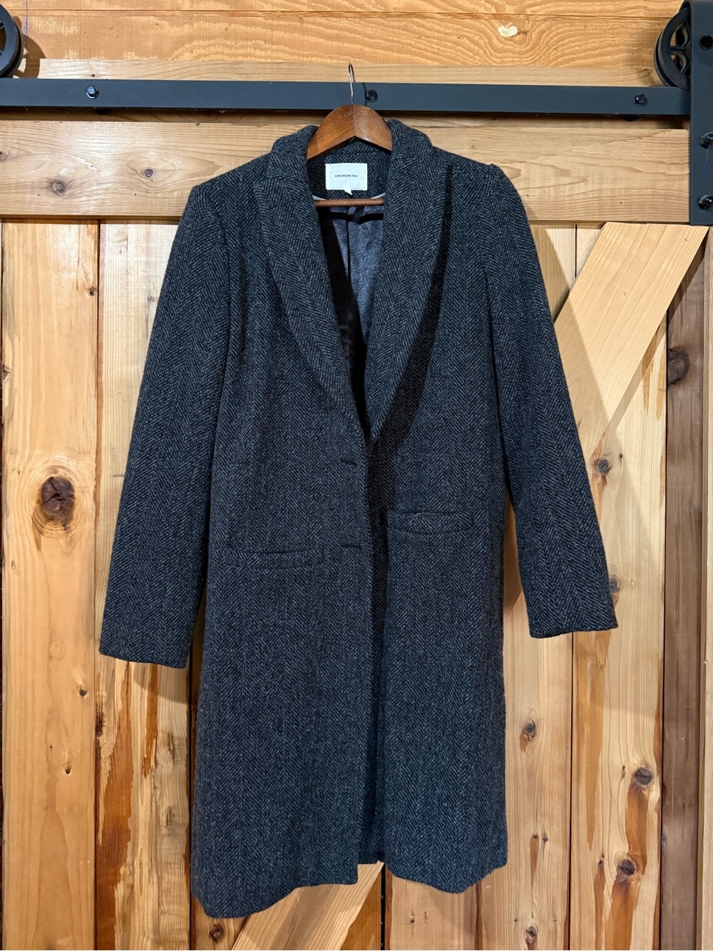 Emerson Fry Charcoal Gray/Black Herringbone Wool Long Coat Capsule Bundle